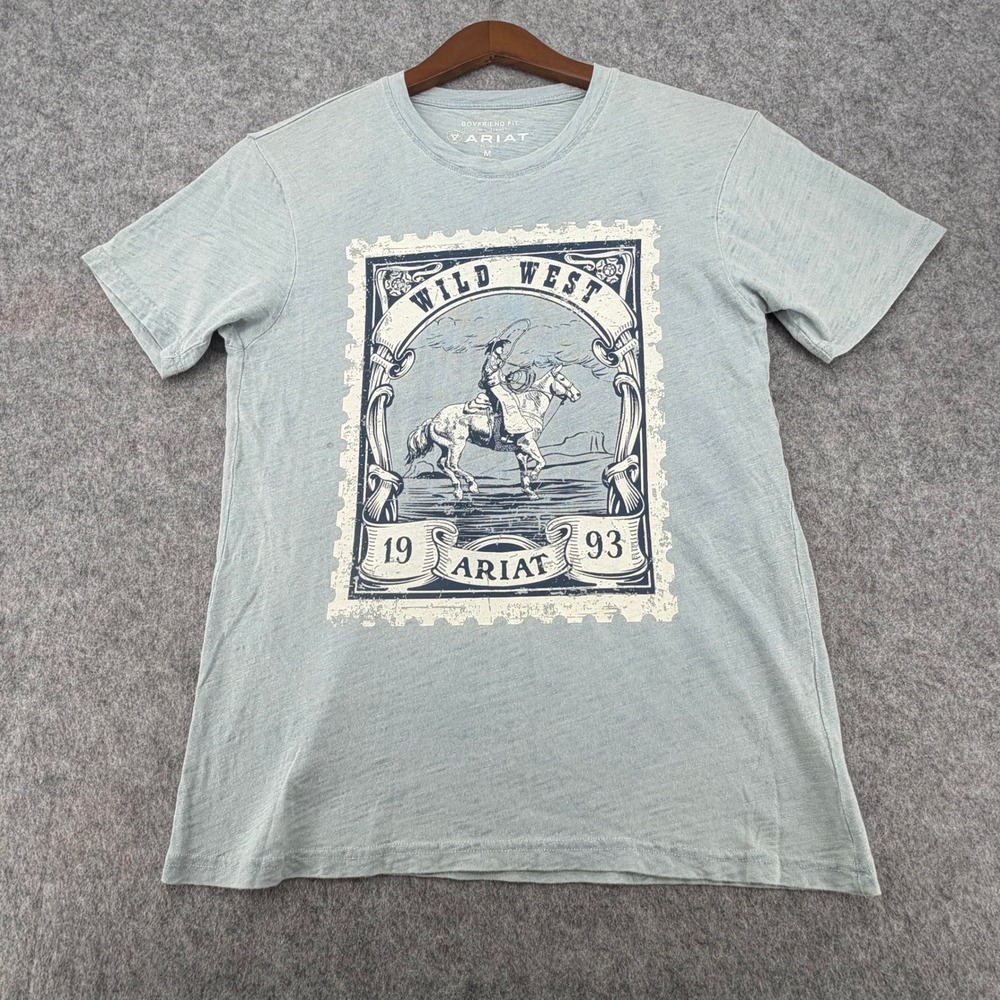 Ariat Mens Wild West Graphic T-Shirt Light Blue Heathered Slub Knit Medium